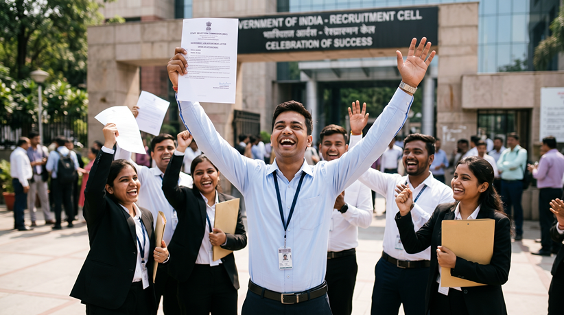 Successful government job aspirants celebrating