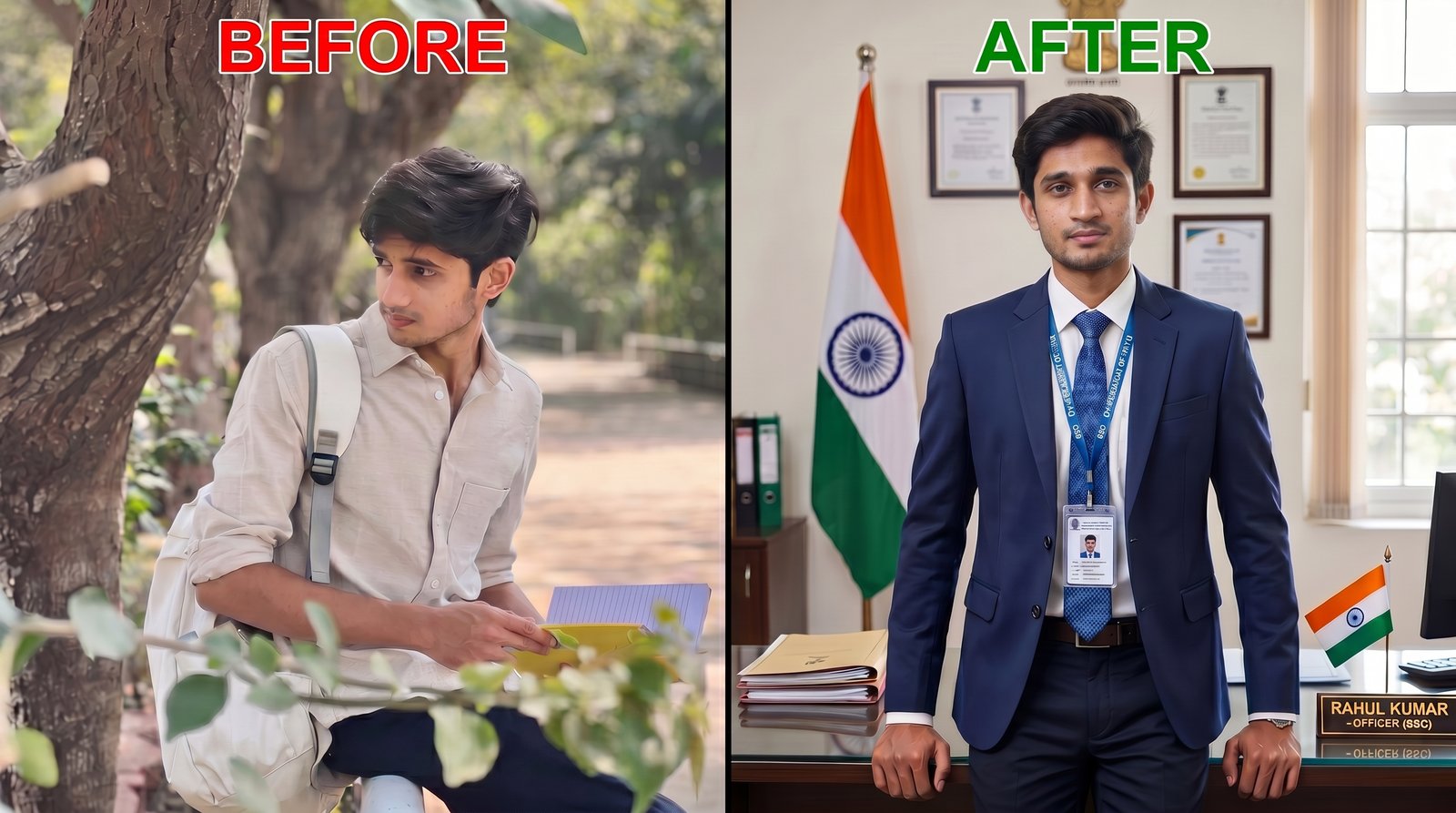 Rahul Kumar before and after — student to SSC officer